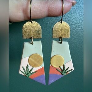 Handmade brass and clay sunset desert cactus earrings